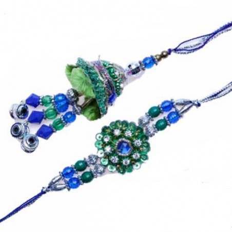 Blue Green Beads Bhaiya Bhabhi Rakhi
