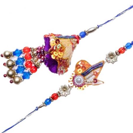 Zardoshi Work Beads, Pearl Bhaiya Bhabhi Rakhi