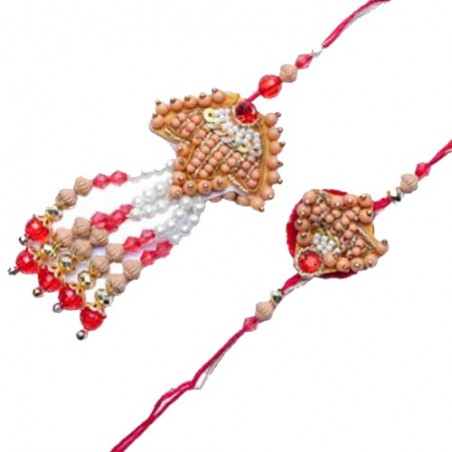 Wooden Beads And Pearl Bhaiya Bhabhi Pair Rakhi