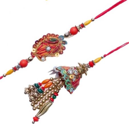 Multicolor Beads Keri Design Bhaiya Bhabhi Rakhi