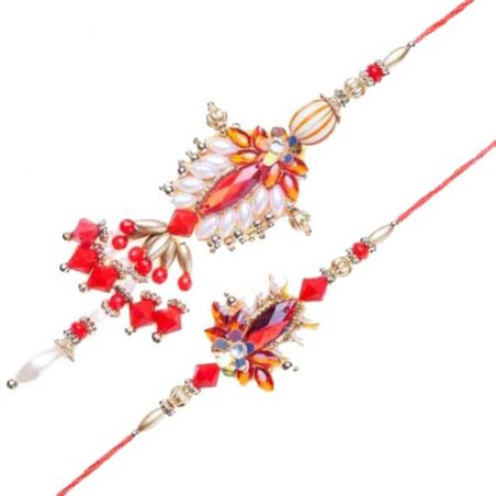 Red, Silver And Copper Beads Bhaiya Bhabhi Rakhi