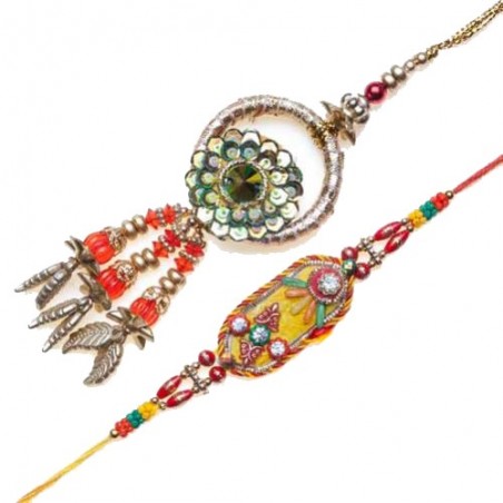 Zardoshi Work Diamond And Copper Beds Bhaiya Bhabhi Rakhi