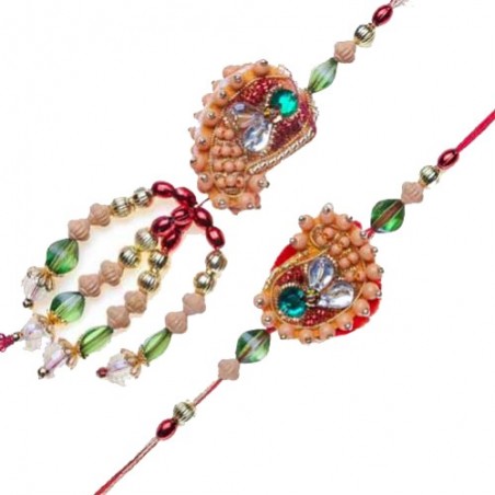 Wooden Beads Multi Color Bhaiya Bhabhi Rakhi