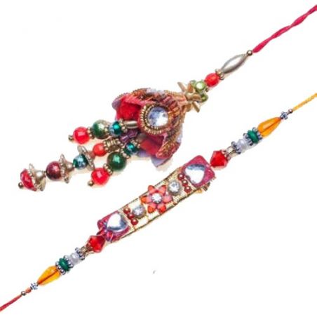 Kundan Color Beads Bhaiya Bhabhi Rakhi