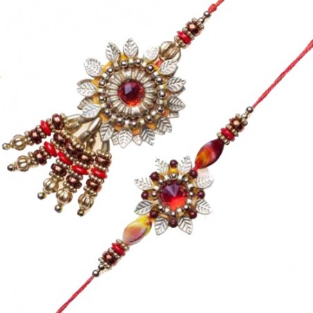 Copper Leaf Floral With Crystal Bhaiya Bhabhi Rakhi