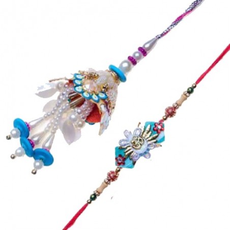 Pearl Blue Beads Om Bhaiya Bhabhi Rakhi