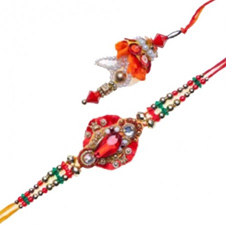 Red Crystal Diamond Beads Bhaiya Bhabhi Rakhi