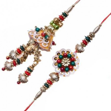 Multi Color Floral, Cone Shape Bhaiya Bhabhi Rakhi