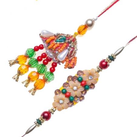 Colorfull Beads Wooden Flower Bhaiya Bhabhi Rakhi