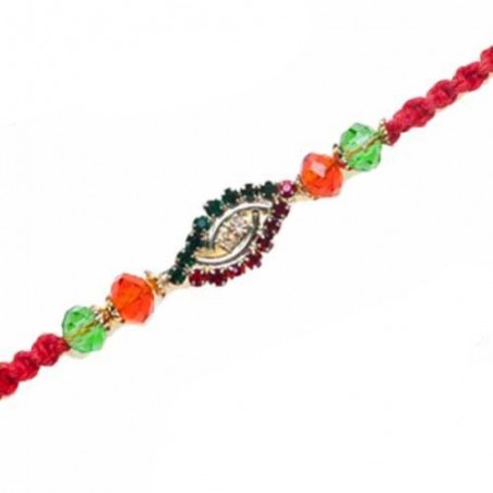 American Diamond Hoop With Multicolour Pearls Rakhi