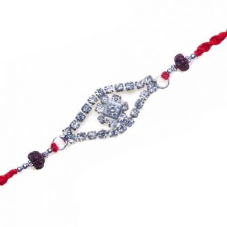 American Diamond With Rudraksh Beads Rakhi