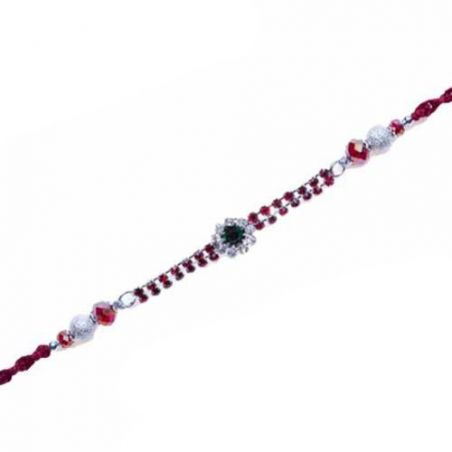 Silver Ball With Diamond And Crystal Rakhi