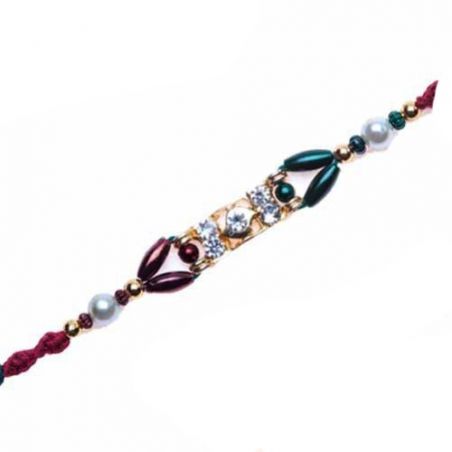 Red Beads And Diamond Jewelled Rakhi