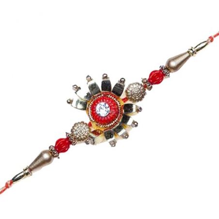 Flower Design Golden And Diamond rakhi