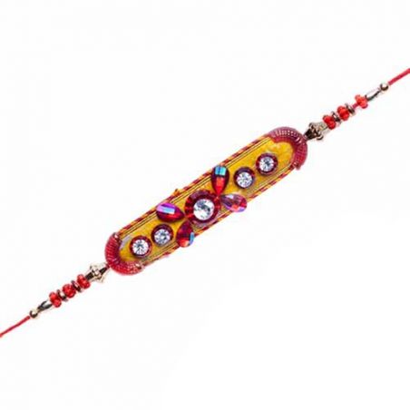 Coloured Velvet Balls With Stones Mauli Rakhi