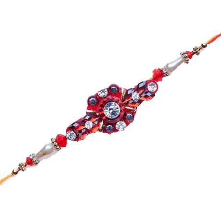 Golden Red And Green Beads Mauli Rakhi