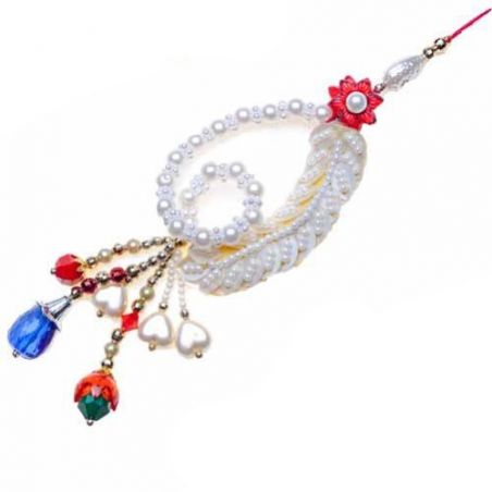 Floral Design With Crystal And Pearls Fancy Rakhi