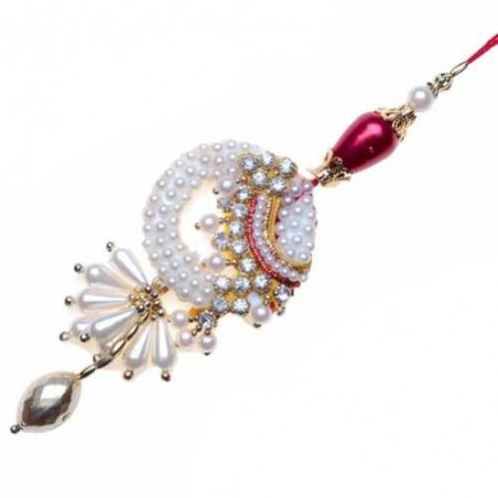 Red And White Diamond With Silver Beads Fancy Rakhi
