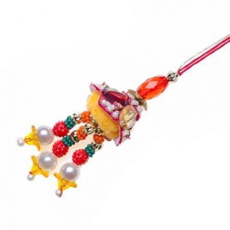 Center Golden Diamond Ball With Golden Beads Fancy Rakhi