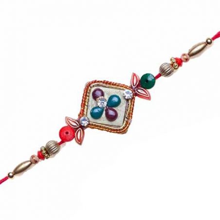 WOODEN BEADS KUNDAN RAKHI