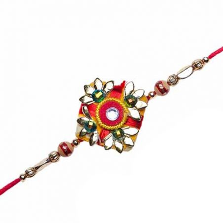 Red And Golden Beads Mauli Rakhi