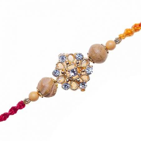 Auspicious Floral Design Diamond Studed Mauli Rakhi