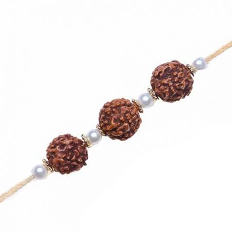 Three Natural Rudraksh with Pearl Rakhi