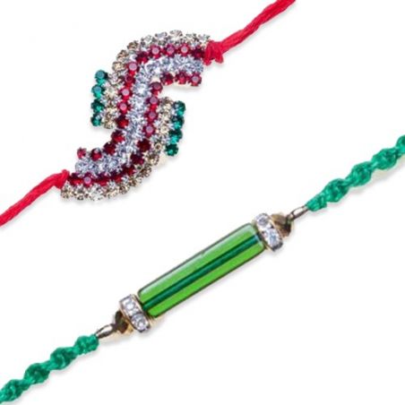 Antique Colourfull Crystal Pipe With American Diamond Rakhi