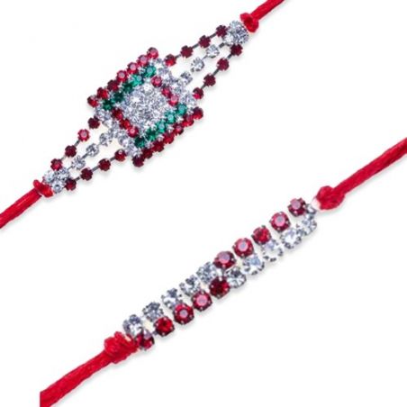 Red Diamond, Ad Diamond,Multi Beads, Diamond Thread Rakhi