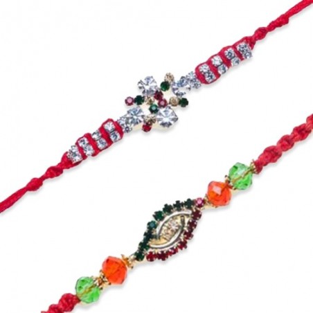 American Diamond Hoop With Multicolour Pearls Colourfull Diamond Rakhi