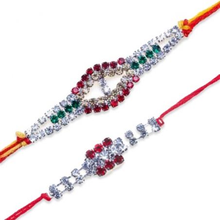 Multicolour Diamond American Diamond Hoop Rakhi