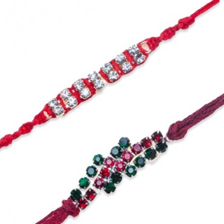 American Diamond Thread Green And Red Rakhi