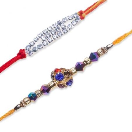 White American Diamond Center Ball With Beads Rakhi