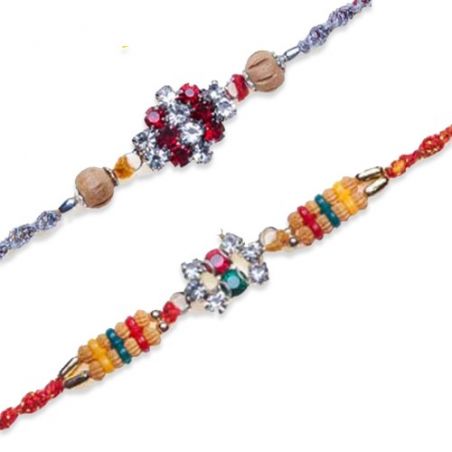 American Diamond With Wooden Beads Diamond Pearls, Diamond Beads Rakhi