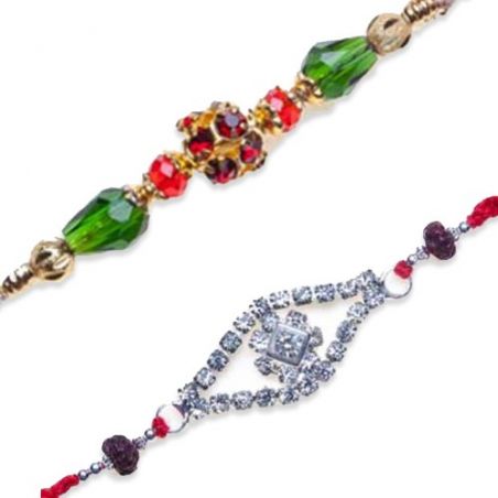 Crystal Beads With American Diamond With Rudraksh Beads Rakhi