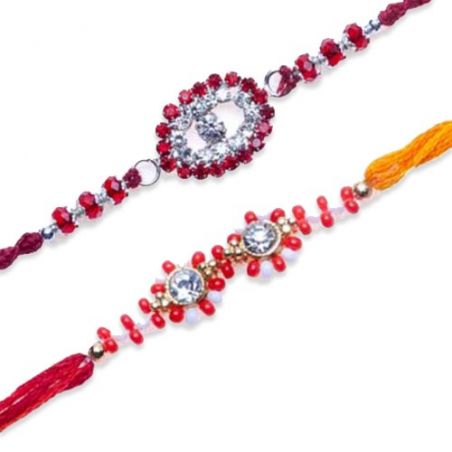 American Diamond With Red Beads Diamond White And Red Beads On Top Rakhi