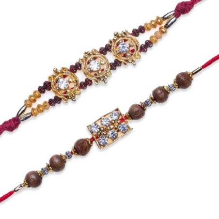 Maroon, Wooden Beads Jewelled Wooden Beads Jewelled Rakhi