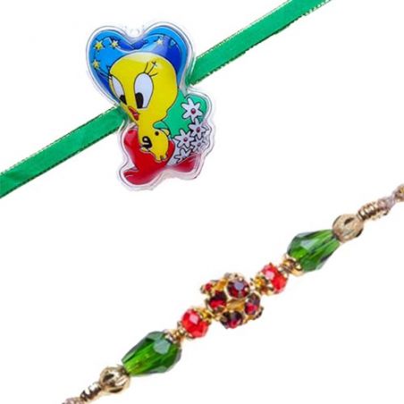 Tweety Kids Rakhi Crystal Beads With American Diamond Rakhi