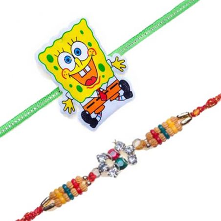 Spongebob Kids Rakhi Pearls, Diamond Beads Rakhi