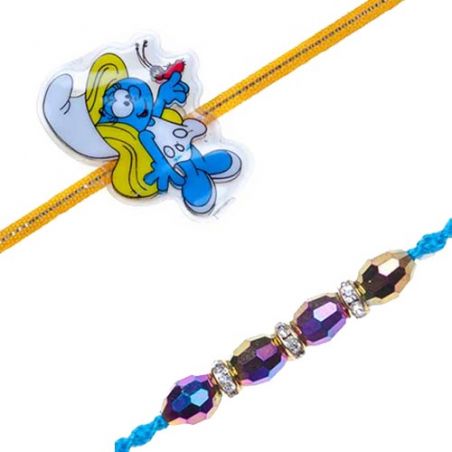 Smurf Kids Rakhi Blue Crystal Diamond Thread Rakhi