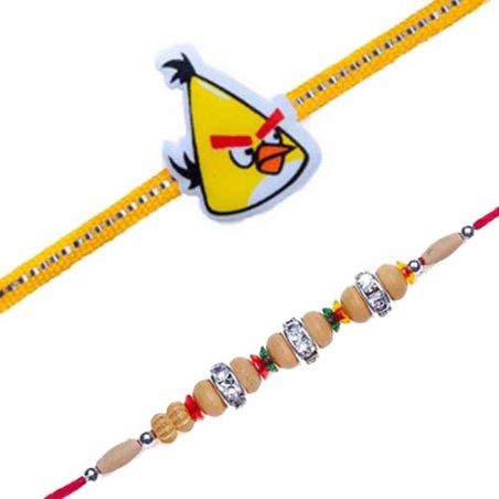 Yellow Angry Bird Kids Rakhi and Sandalwood Rakhi