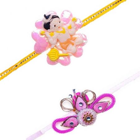 Bal Hanuman Pink Flower Kids Rakhi Colourfull Balls Diamond Rakhi