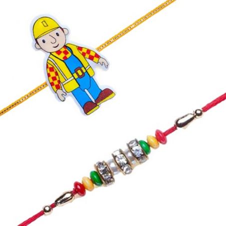 Bob The Builder Kids Rakhi Red And Green Pearls With American Diamond Studed Rakhi