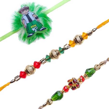 Ben10 Kids Crystal Beads With American Diamond Rakhi