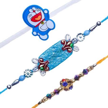 Doremon Kids American Diamond Center Ball With Beads Rakhi