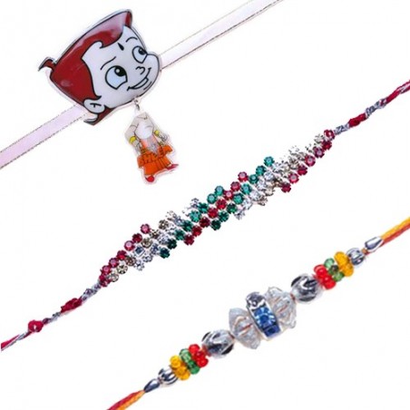 Chhota Bheem Keychain Ring Kids Rakhi with Diamond Bracelate Rakhi