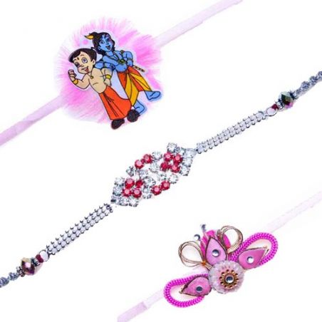 Flower Shape Thread, Chotabheem , Krishna Diamond Bracelate Rakhi