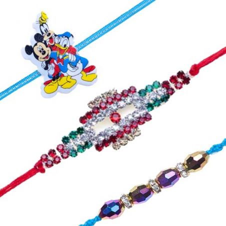 Disney Lovers Kids Multicolour American Diamond Blue Crystal Thread Rakhi