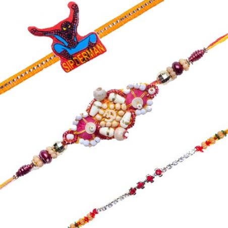 Spiderman Orange Thread Kids Silver Jewelled Rakhi