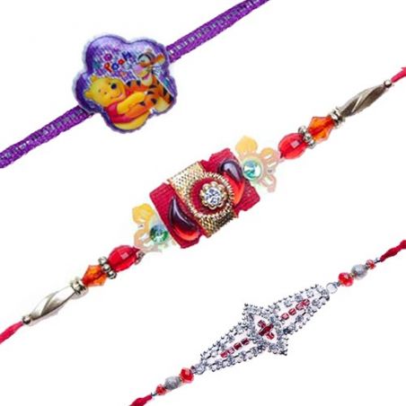Pooh And Tiger Kids Flower Design Multicolour Beads Jewelled Rakhi